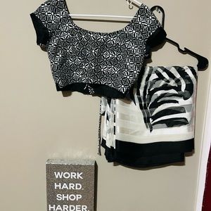 Black & white pattern saree with blouse